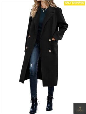 Women's Double Breasted Pea Coat Long Trench Coat Work Overcoat